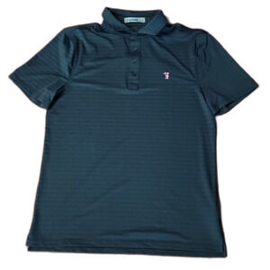 G/FORE Perforated Stripe Tech Jersey Modern Spread Collar Golf Polo, Onyx, M